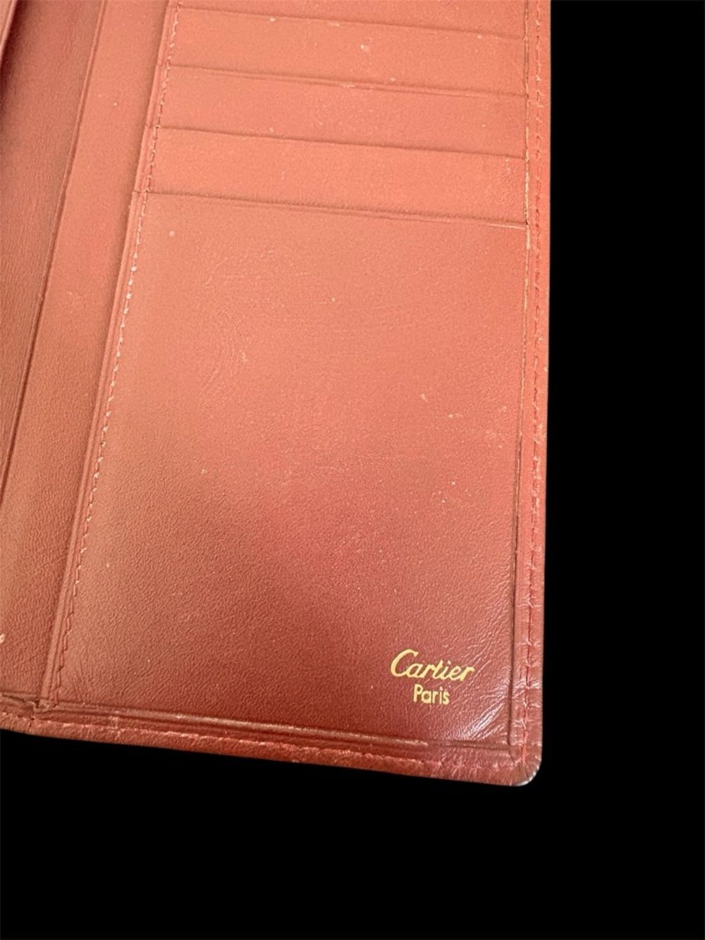 Cartier Burgundy Leather Long Wallet with Gold Corner Accents Vintage EUC - Picture 4 of 5